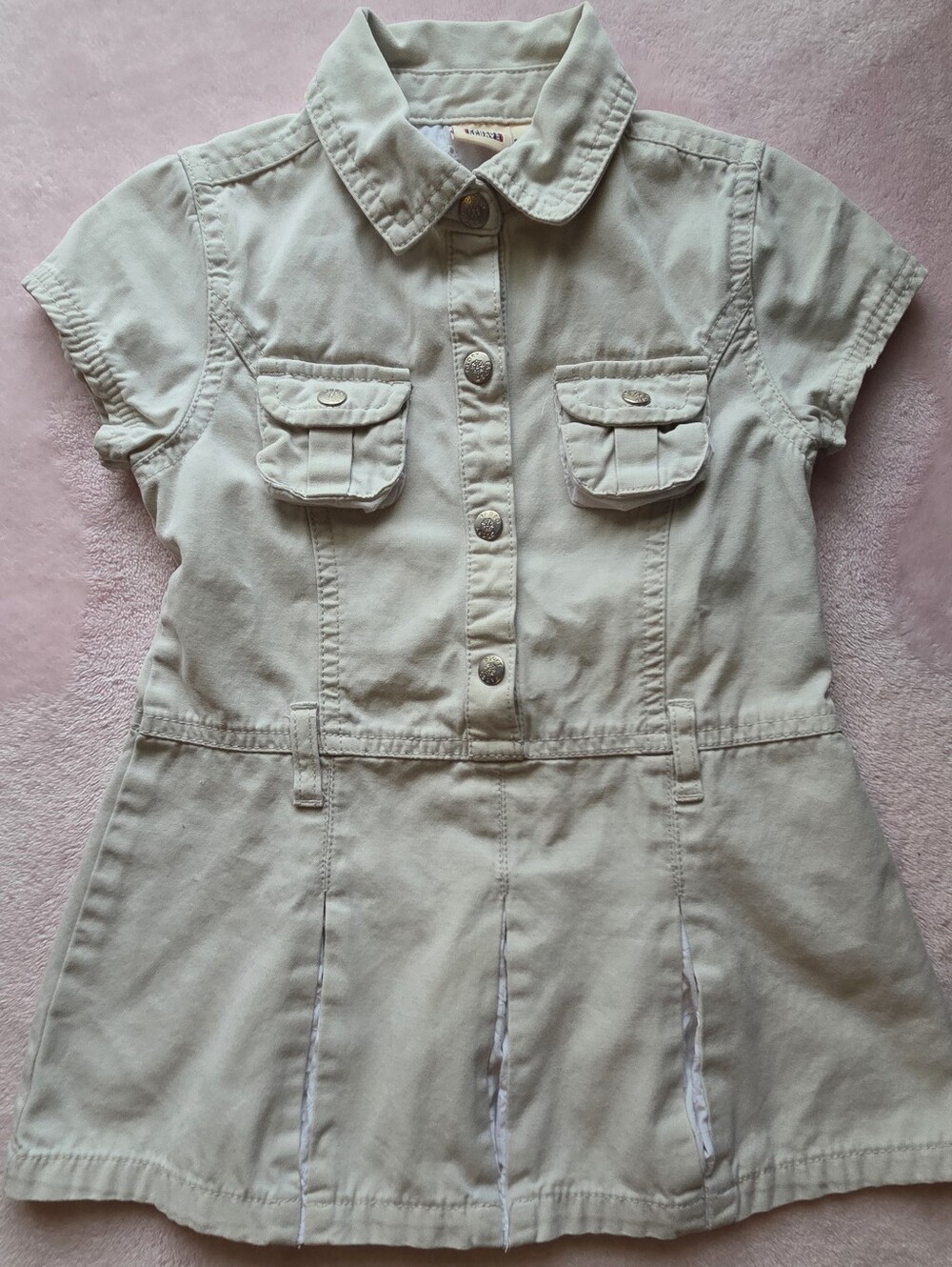 Faded Glory Kaki Cargo Utility Dress 24 M 100% Cotton